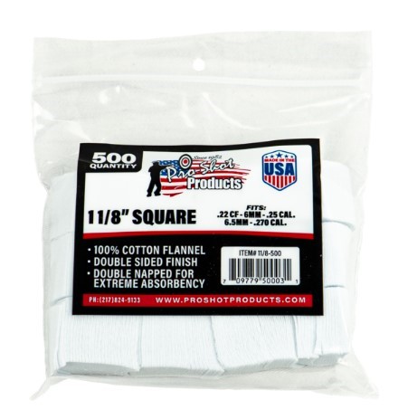 PROSHOT 11/8IN SQUARE PATCHES - .22 CAL. TO .270 CAL. - 500 COUNT 11/8-500 - 556 Black Friday Promotion